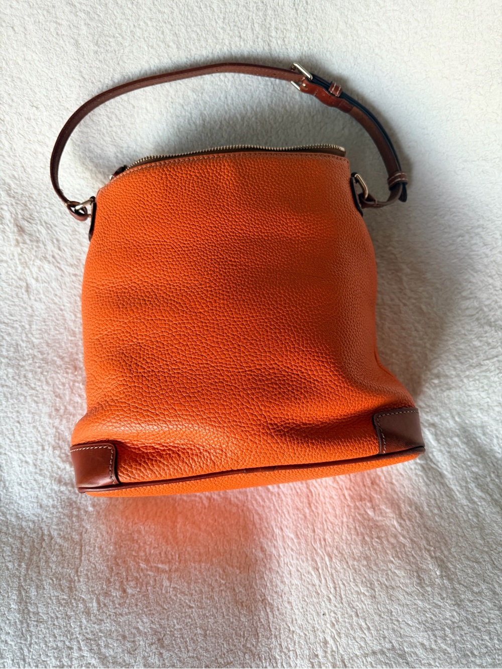 Dooney & Bourke Orange Pebbled Leather Convertible Shoulder/Crossbody Bag - Picture 2 of 16